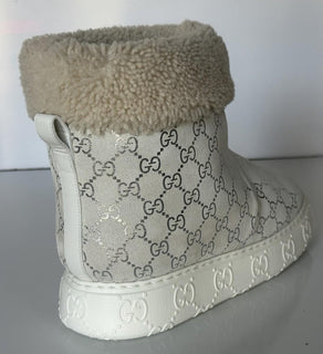 Gucci GG Shearling Silver Suede Prestige Fur Boots 9 US (39 Euro) 812045 IT NIB