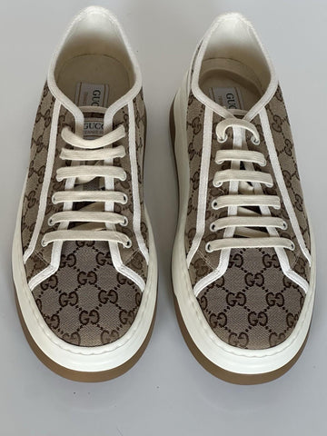 Gucci Men’s GG Lace-up Fabric Beige Sneakers 12.5 US (12 Gucci) 745997 IT NIB