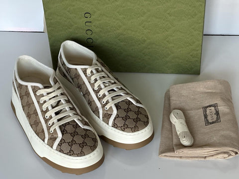 Gucci Men’s GG Lace-up Fabric Beige Sneakers 12.5 US (12 Gucci) 745997 IT NIB