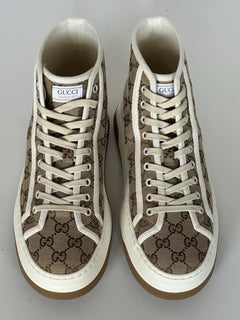 Gucci Men’s GG High Top Fabric Beige Sneakers 8.5 US (Gucci 8) 745999 IT NIB