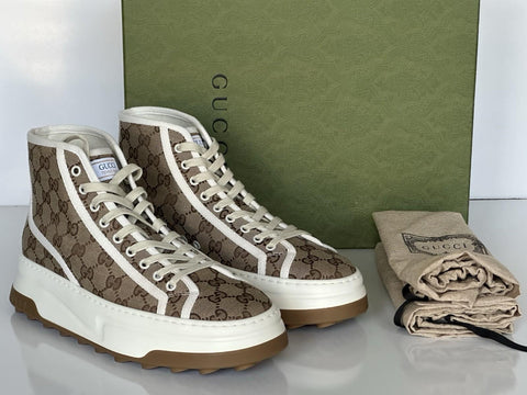 Gucci Men’s GG High Top Fabric Beige Sneakers 8.5 US (Gucci 8) 745999 IT NIB