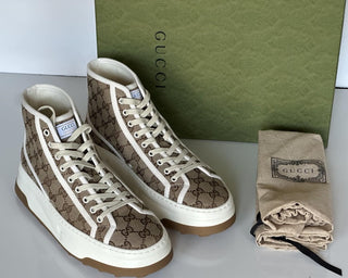 Gucci Men’s GG High Top Fabric Beige Sneakers 8.5 US (Gucci 8) 745999 IT NIB