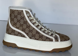 Gucci Men’s GG High Top Fabric Beige Sneakers 8.5 US (Gucci 8) 745999 IT NIB