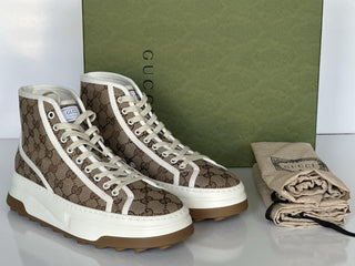 Gucci Men’s GG High Top Fabric Beige Sneakers 11.5 US (Gucci 11) IT 745999 NIB