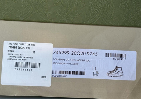 Gucci Men’s GG High Top Fabric Beige Sneakers 11.5 US (Gucci 11) IT 745999 NIB