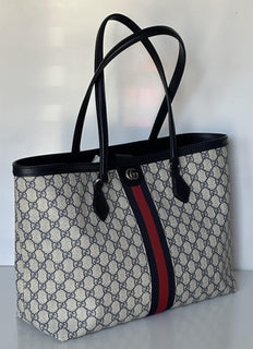 Gucci GG Supreme Web Canvas/Leather Medium Tote Bag Italy 631685 NWOT