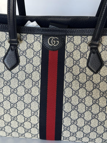 Gucci GG Supreme Web Canvas/Leather Medium Tote Bag Italy 631685 NWOT