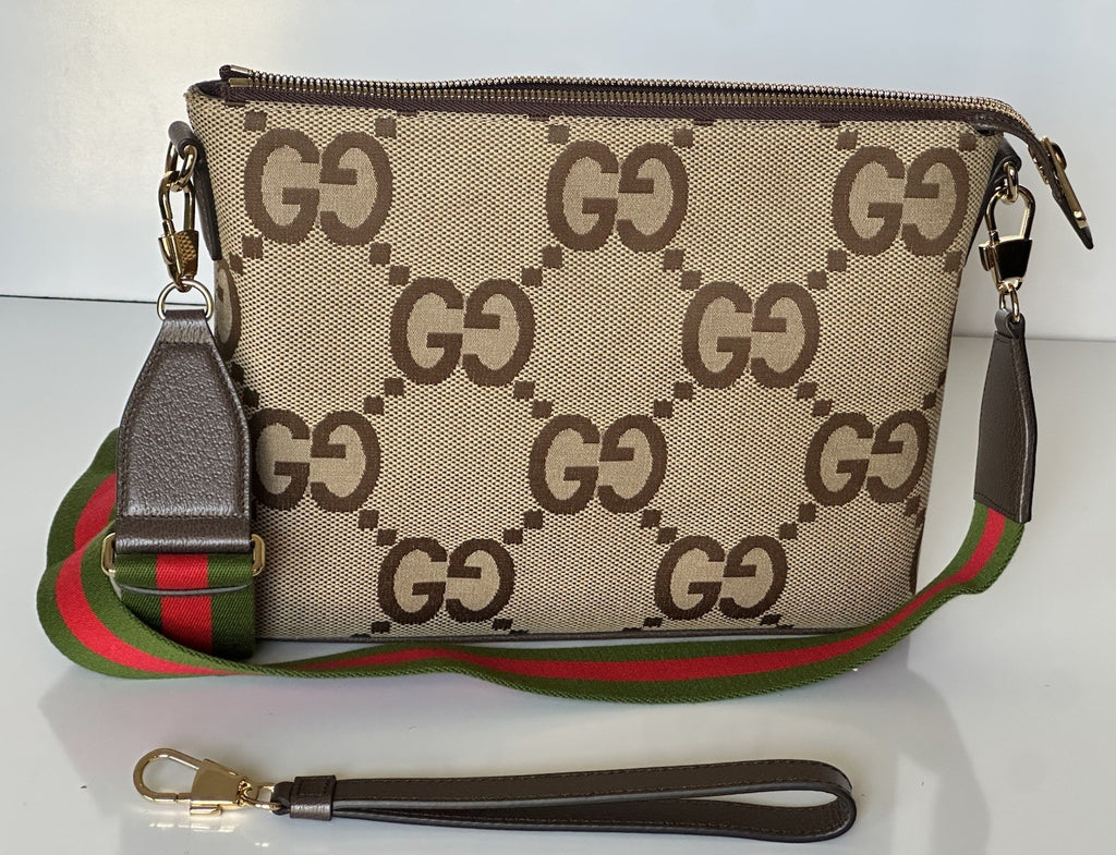 Gucci Jumbo GG Canvas/Leather Shoulder Crossbody Bag Camel Italy 699130 NWT