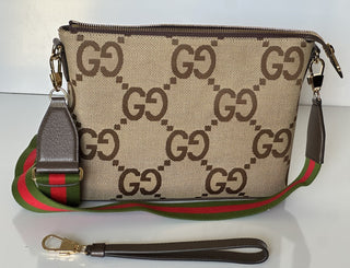 Gucci Jumbo GG Canvas/Leather Shoulder Crossbody Bag Camel Italy 699130 NWT