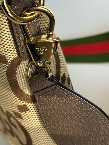 Gucci Jumbo GG Canvas/Leather Shoulder Crossbody Bag Camel Italy 699130 NWT