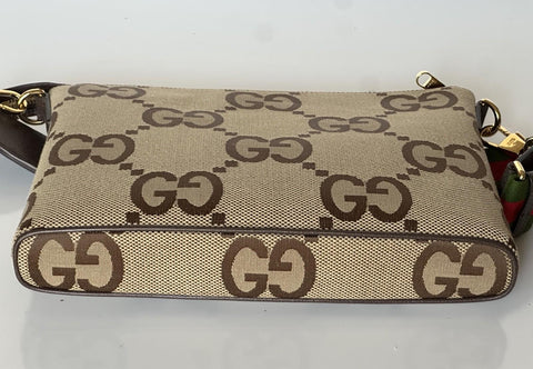 Gucci Jumbo GG Canvas/Leather Shoulder Crossbody Bag Camel Italy 699130 NWT