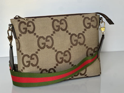 Gucci Jumbo GG Canvas/Leather Shoulder Crossbody Bag Camel Italy 699130 NWT