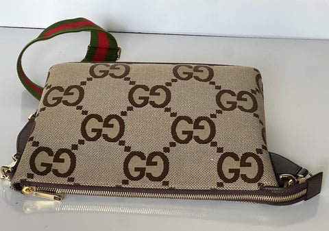 Gucci Jumbo GG Canvas/Leather Shoulder Crossbody Bag Camel Italy 699130 NWT