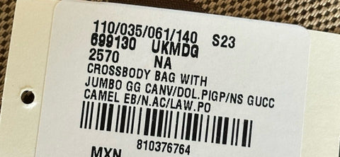 Gucci Jumbo GG Canvas/Leather Shoulder Crossbody Bag Camel Italy 699130 NWT