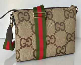 Gucci Jumbo GG Canvas/Leather Shoulder Crossbody Bag Camel Italy 699130 NWT