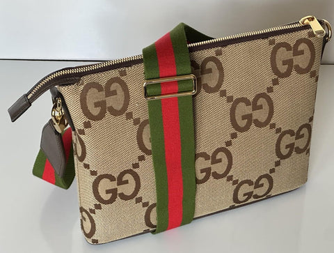Gucci Jumbo GG Canvas/Leather Shoulder Crossbody Bag Camel Italy 699130 NWT