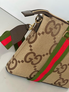 Gucci Jumbo GG Canvas/Leather Shoulder Crossbody Bag Camel Italy 699130 NWT