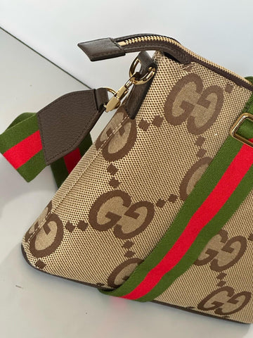 Gucci Jumbo GG Canvas/Leather Shoulder Crossbody Bag Camel Italy 699130 NWT