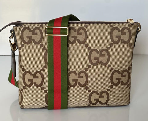 Gucci Jumbo GG Canvas/Leather Shoulder Crossbody Bag Camel Italy 699130 NWT