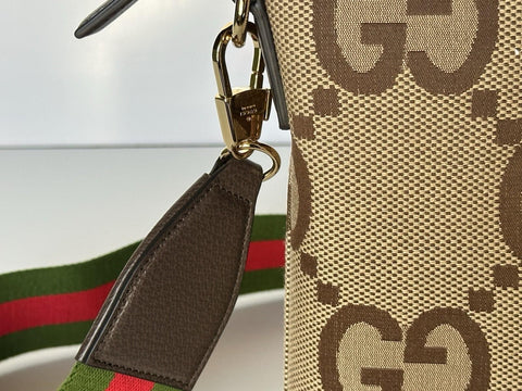 Gucci Jumbo GG Canvas/Leather Shoulder Crossbody Bag Camel Italy 699130 NWT