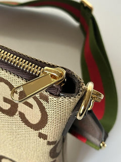 Gucci Jumbo GG Canvas/Leather Shoulder Crossbody Bag Camel Italy 699130 NWT