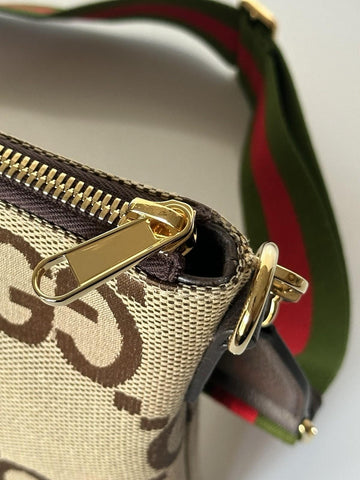 Gucci Jumbo GG Canvas/Leather Shoulder Crossbody Bag Camel Italy 699130 NWT