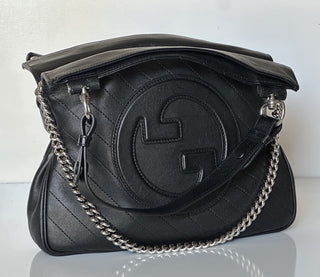 Gucci Blondie Leather Jumbo G Black Shoulder Bag Italy 751518 NWT