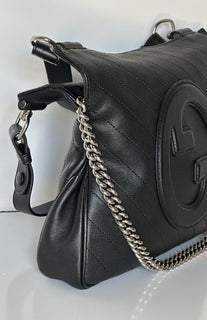 Gucci Blondie Leather Jumbo G Black Shoulder Bag Italy 751518 NWT