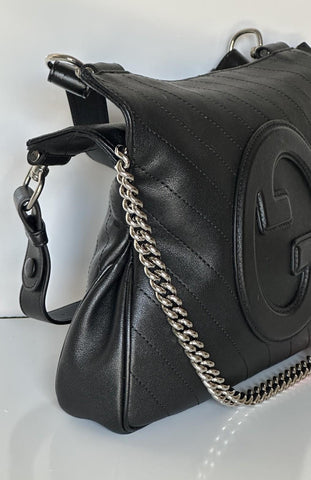 Gucci Blondie Leather Jumbo G Black Shoulder Bag Italy 751518 NWT