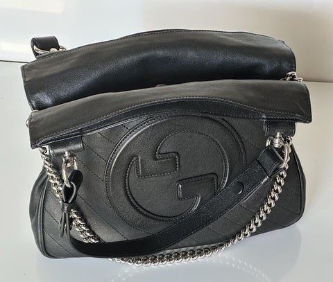 Gucci Blondie Leather Jumbo G Black Shoulder Bag Italy 751518 NWT