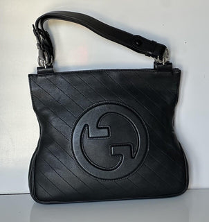Gucci Blondie Leather Jumbo G Black Shoulder Bag Italy 751518 NWT