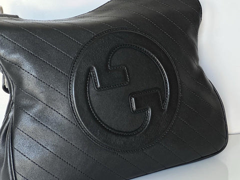 Gucci Blondie Leather Jumbo G Black Shoulder Bag Italy 751518 NWT