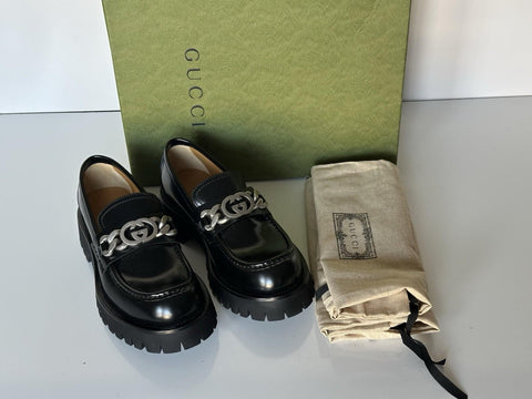 Gucci GG Cordovan Lux Leather Black Moccasin Shoes 6.5 US (Gucci 6) 752093 NIB