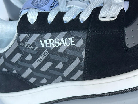 Versace Greca Men’s Leather Black/Charcoal Sneakers 11 US (44) 1013377 IT NIB