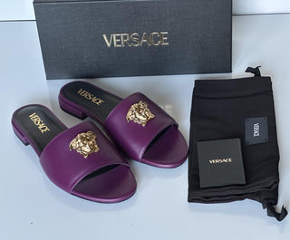 VERSACE Gold Medusa Women's Plum Sandals 8 US (38 Euro) 1019229 Spain NIB