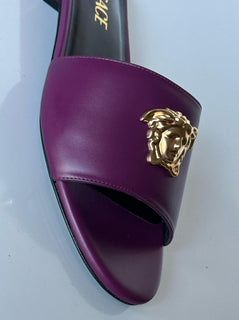 VERSACE Gold Medusa Women's Plum Sandals 8.5 US (38.5 Euro) 1019229 Spain NIB