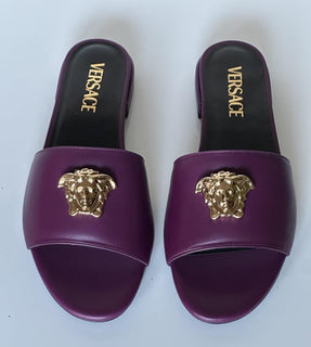 VERSACE Gold Medusa Women's Plum Sandals 8.5 US (38.5 Euro) 1019229 Spain NIB