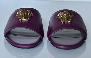 VERSACE Gold Medusa Women's Plum Sandals 11 US (41 Euro) 1019229 Spain NIB