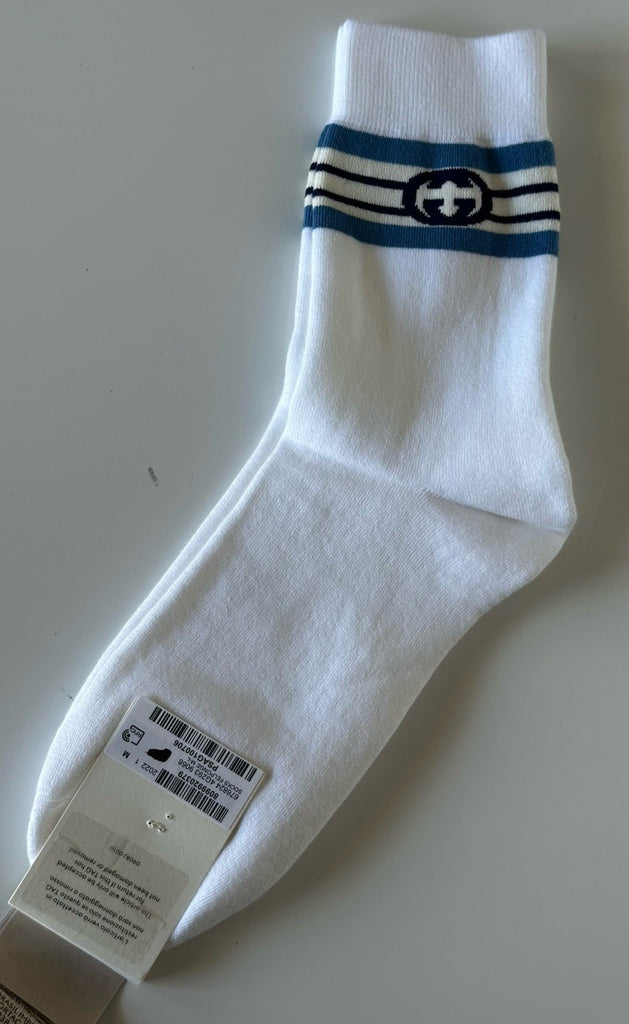 Gucci GG Logo Socks White Size Medium Made in Italy 676824 NWT