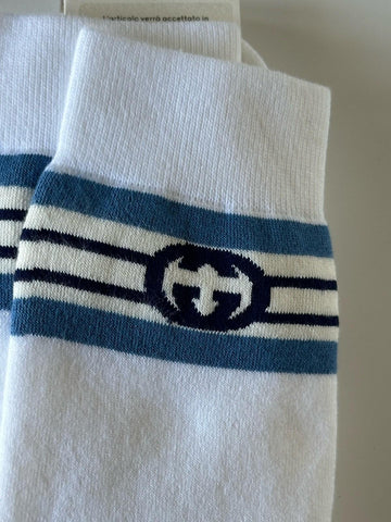 Gucci GG Logo Socks White Size Medium Made in Italy 676824 NWT