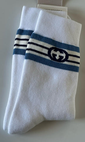 Gucci GG Logo Socks White Size Medium Made in Italy 676824 NWT