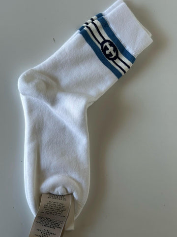 Gucci GG Logo Socks White Size Medium Made in Italy 676824 NWT