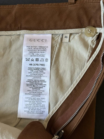 Gucci Men’s Stiff Cotton Drill Treated Pants Brown 30 US (46 Euro) IT 705867 NWT