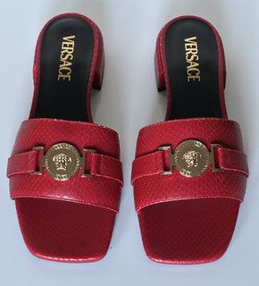 VERSACE Gold Medusa Women's Dark Red Sandals 8 US (38 Euro) 1014748 Spain NIB