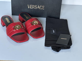 VERSACE Gold Medusa Women's Dark Red Sandals 8 US (38 Euro) 1014748 Spain NIB