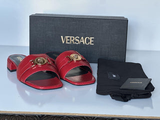 VERSACE Gold Medusa Women's Dark Red Sandals 8 US (38 Euro) 1014748 Spain NIB