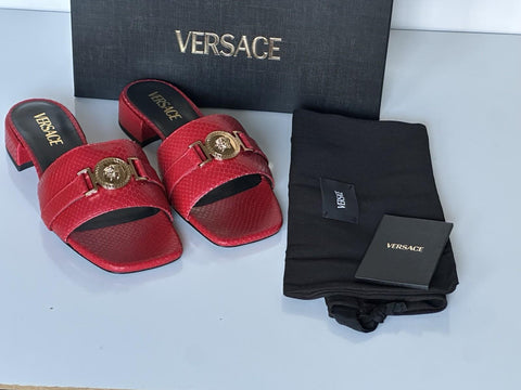 VERSACE Gold Medusa Women's Dark Red Sandals 9 US (39 Euro) 1014748 Spain NIB