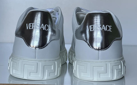 Versace Greek key Men's White/Silver Leather Sneakers 12 US (45) IT 1014460 NIB