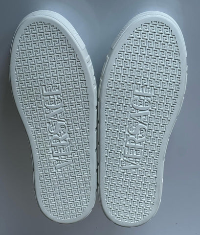 Versace Greek key Men's White/Silver Leather Sneakers 12 US (45) IT 1014460 NIB