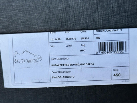 Versace Greek key Men's White/Silver Leather Sneakers 12 US (45) IT 1014460 NIB